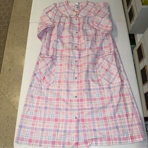 CLASSIC ELEMENTS Nightgown Womens Medium Pink Plaid Snap Vintage New NWT